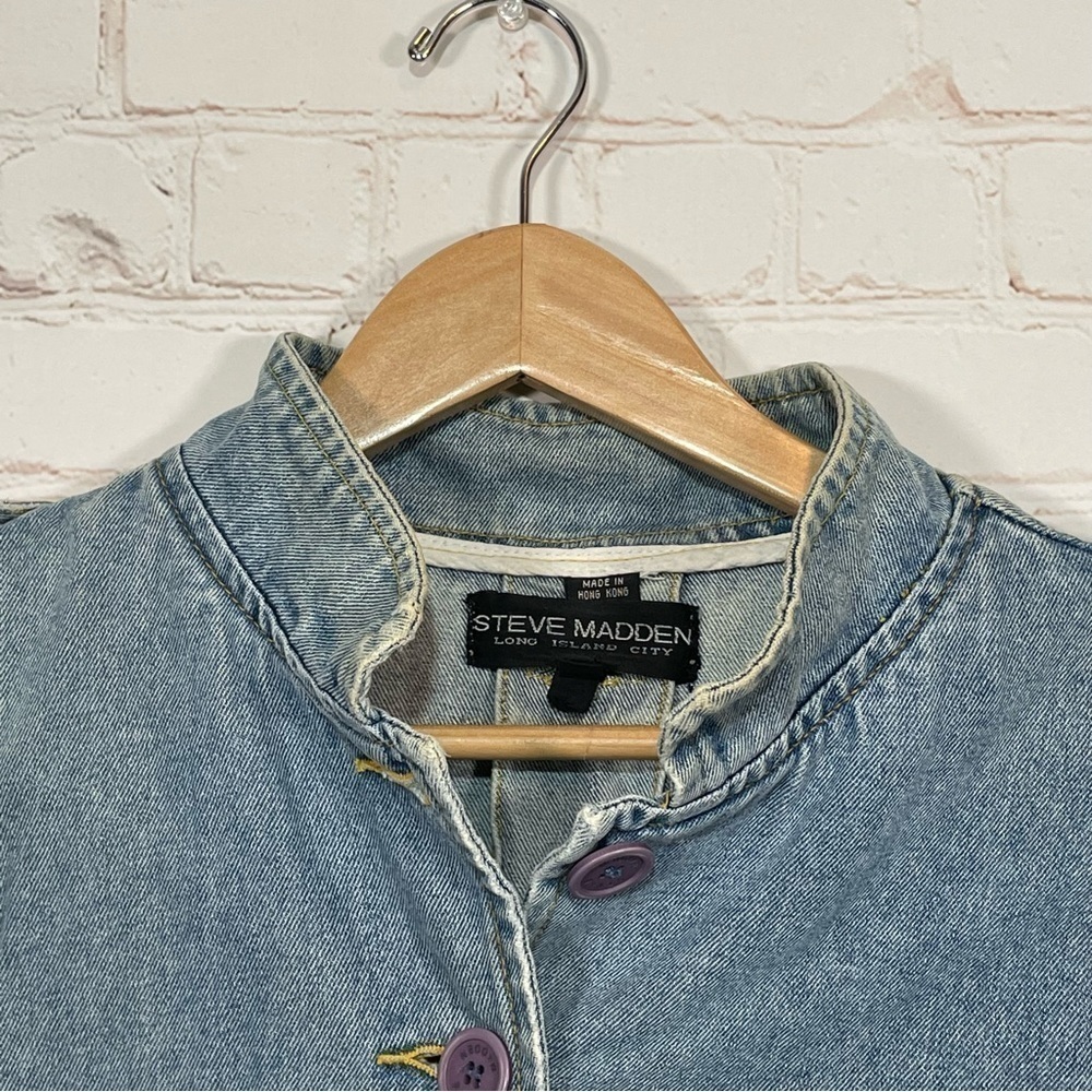 Vintage Steve Madden Jean Jacket Womens Size Large Faded Blue Buttons 90s - Picture 10 of 15